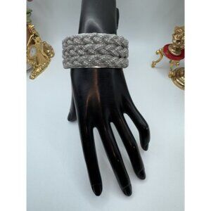 Chunky Silver Tone Braided Mesh Silver Tone Cuff Bracelet Signed Ann Taylor